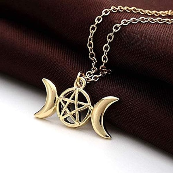 Heyone Fashion 3 färger Triple Moon Goddess Hänge Halsband Pentacle Pentagram Wiccan Smycken