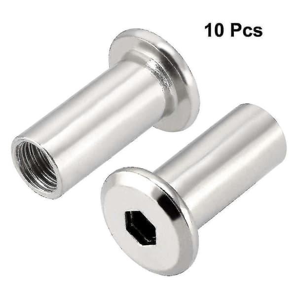 M8x20mm Hylsemutter for Flatpakkede Møbelforbindelser, Sekskant Sokkelhode 10 stk