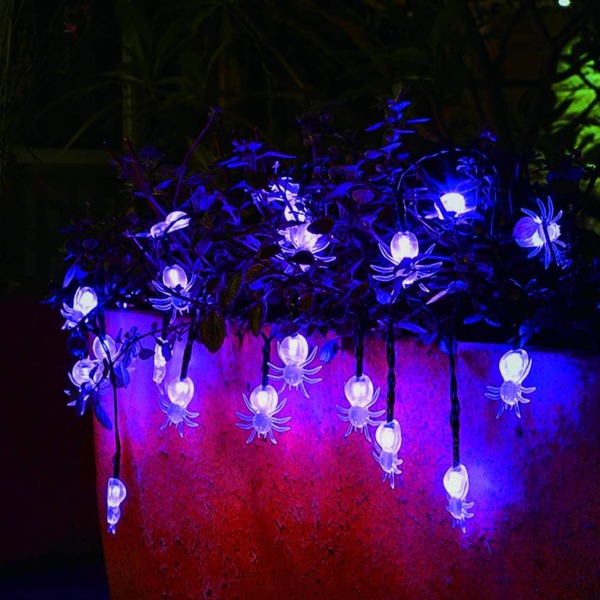 Halloween Solar String Lights, 2Pack 30 LED 20ft Lilla Edderkopplys med 8 Moduser Vanntett Fe Lys for Halloween