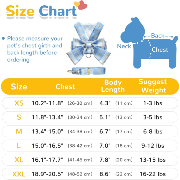 Hundesele for små hunder med sløyfe Liten sele for hunder med D-ring Myk mesh Justerbar sele sett Valp Kjæledyrsele og bånd (Blå XXL)