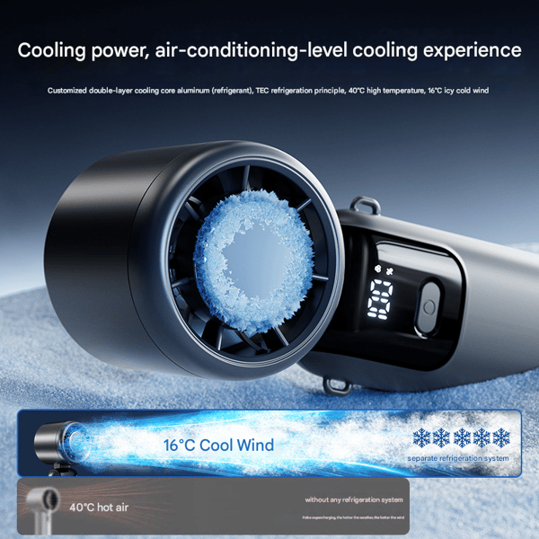 Semiconductor Cooling Handheld Fan High-Speed Violent Fan Foldable Neck-Hanging Turbine Ice Compress Small Fan Handheld White
