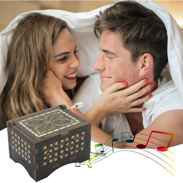 Can't Help Falling in Love -puinen soittorasia, antiikkinen kaiverrettu soittorasia kotelo rakkaalle puinen soittorasia - lahjat rakastajalle (MUSTA)