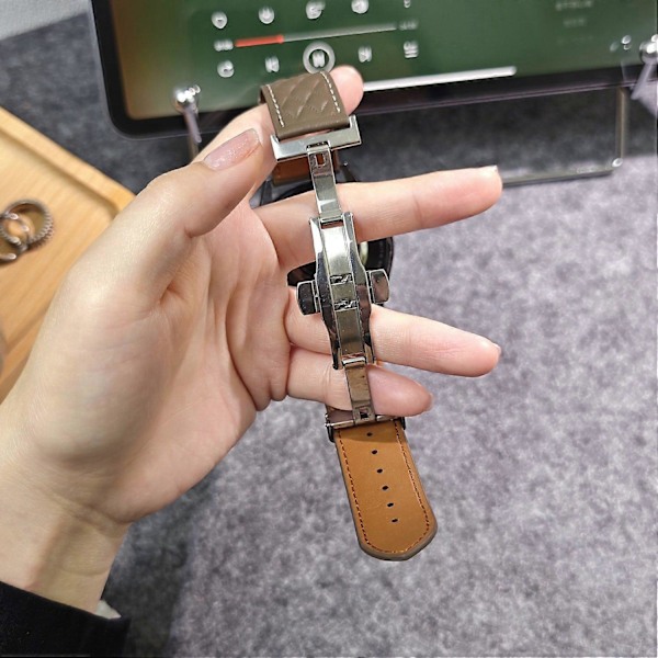 Huawei Watch GT 5 Pro 46mm / GT 5 46mm 22mm Rhombus -kuvioinen aitoa nahkaa oleva kellon ranneke Style A