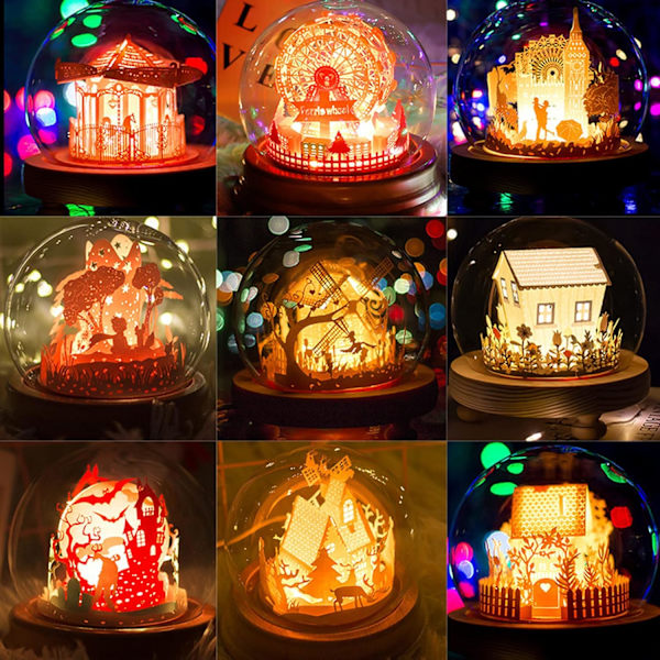 3D Stereoskopisk Papirudskæringslampe, DIY Varm Lys Origami Lampe med Fjernbetjening, Hjemmelavet Lille Bordlampe Kreativ Soveværelse Sengebordslampe EIFFEL
