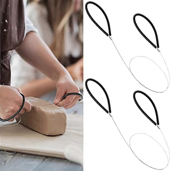 2 Pieces Clay Cutter Wire Clay Cutting Wire Ceramic Wire Cutting Tool with Black Rubber Handle for Ceramic Wheel and Clay