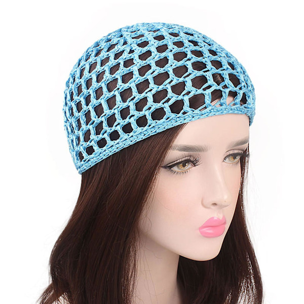 Hårnet i mesh Hæklet hue Fiskenet Hårnet Snood Betræk Ornament til Søvn Light blue