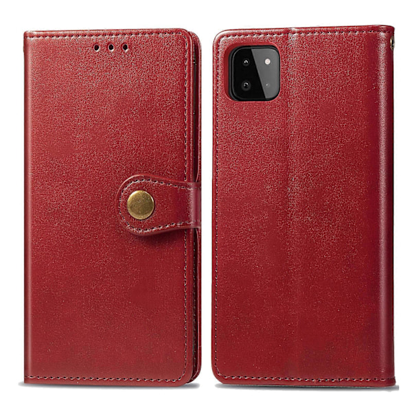 För Samsung Galaxy A22 4G Enfärgat Läderfodral med Spänne, Snodd, Fotoram, Kortfack, Plånbok & Ställfunktion Red