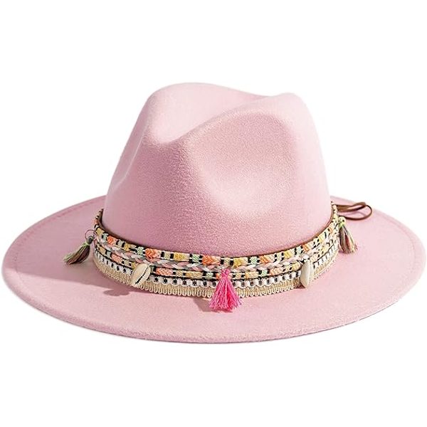 Damefilt Fedora Hat Bredskygget Panama Hatte med Kvast