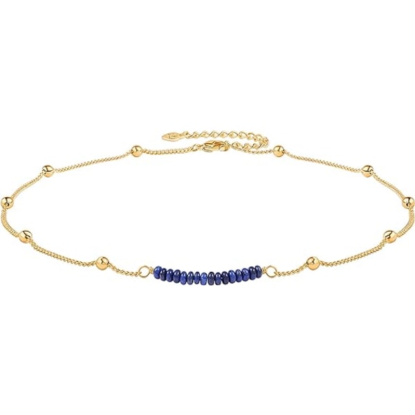 18K guld Satellite Beaded Curb Ball Chain Choker Turkos Granat Beads Bar Halsband Handgjorda hängsmycken Justerbara för kvinnor 16"+ 2"