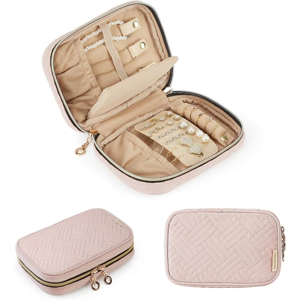 Travel Jewelry Organizer Case Small Jewelry Roll for Journey-Rings, Necklaces, Earrings, Bracelets, Soft Pink