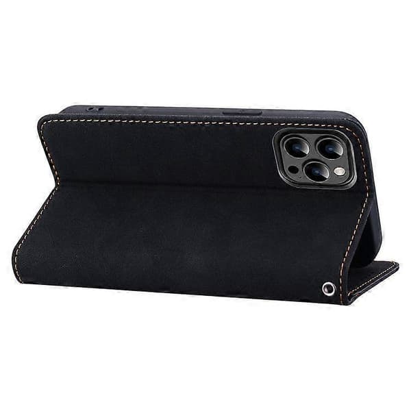 For iPhone 14 Pro Case Lines Pattern Wallet Leather Phone Cover with Strap (Black)