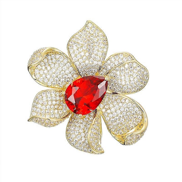 Rhinestone Blomsterbroscher Nål för Kvinnor Mode Guld Röd Bröllop Smycken Fint Present