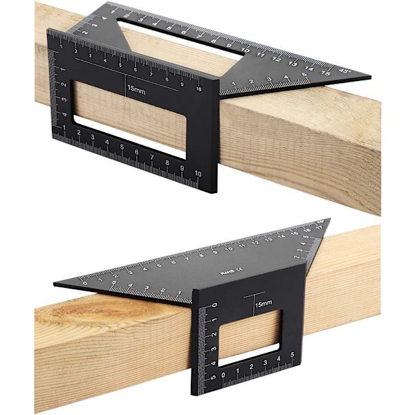 2 Sadel Layout Vinkelmåler til Træbearbejdning, 45/45 Grader - 90/45 Grader Vinkel Layout Gehrungsvinkel Måling T Lineal, Aluminiumlegering (Sort)