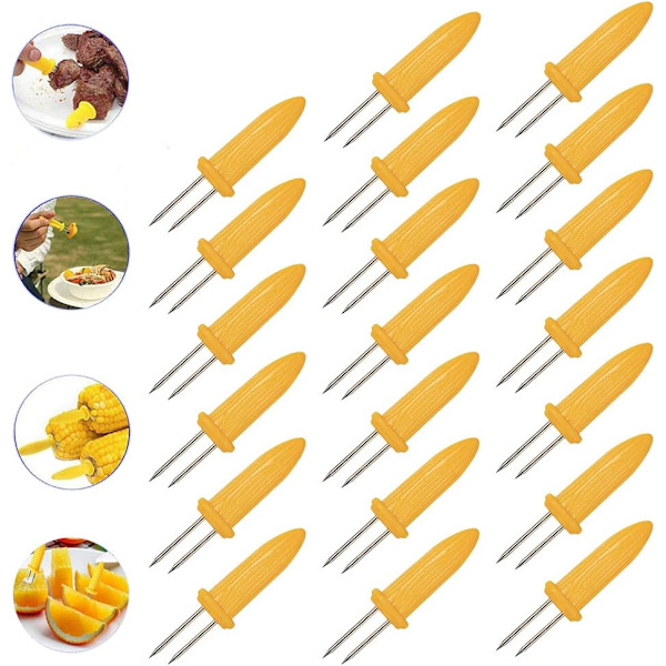 20 stk. majsholdere, rustfrit stål, varmebestandige, skridsikre grillmajsspyd til grill