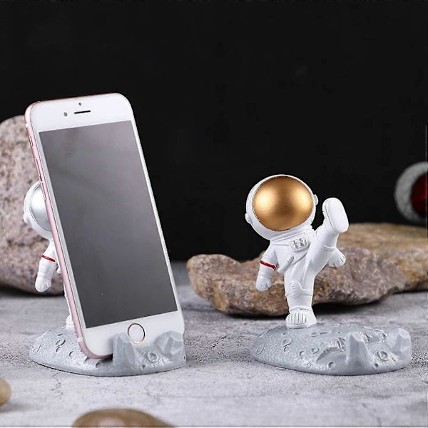 Kreativ Astronaut Telefonhållare Rymdman Mobiltelefonställ Söt Rolig Smartphonehållare Fäste För Skrivbord Hem Kontor Golda