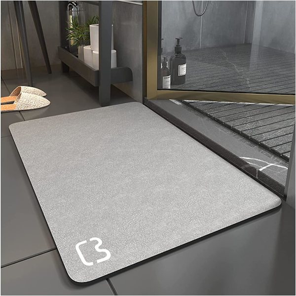 Superabsorberende skridsikker bademåtte Diatomit mikrofiber bademåtte bademåtte brusebadsmåtte blød hurtig tørring (grå, 50 * 80)