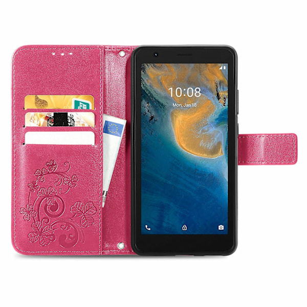 Firkløver Lås Læder Etui Til ZTE Blade A31 Lite Magenta