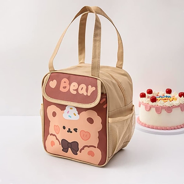 Söt Lunchväska för Kvinnor Flickor Japansk Anime Isolerad Kylare Kawaii Lunchbox för barn Tonåringar Förskola gymnasieelev (brun björn)