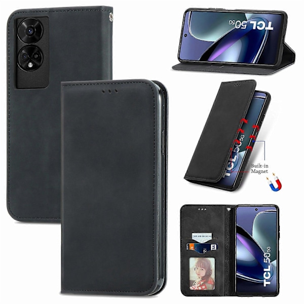TCL 50 5G -puhelimen suojakotelo, nahkajäljitelmä, korttipidike, magneettikiinnitys - Vihreä Multicolor Black