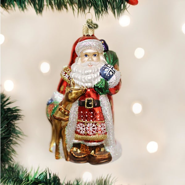 Juldekorationer: Sortiment av jultomtar glasblåsta prydnader för julgran, nordisk tomte