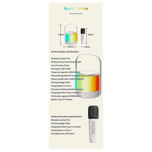 RGB Farverig LED Lys Bluetooth 5.3 PA Højttaler Trådløse Dobbelte Mikrofoner KTV DSP System 3D HIFI St