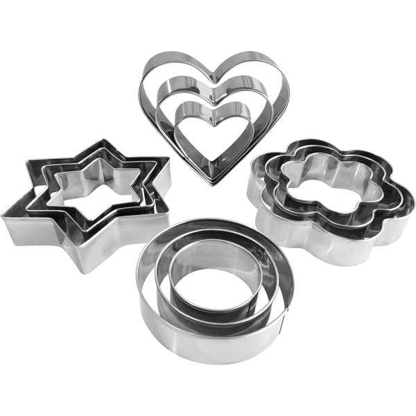 Metal Cookie Cutters Set - Star Cookie Cutter Round Biscuit Cutter Heart Small Star Cookie Cutters(12 Round Heart Flower Star Cookie Cutters)