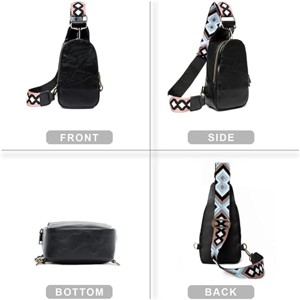 Kvinder Bryst Taske Sling Taske Lille Crossbody Daypack Guitar Rem Taske PU Læder Satchel Skuldertaske til Rejser