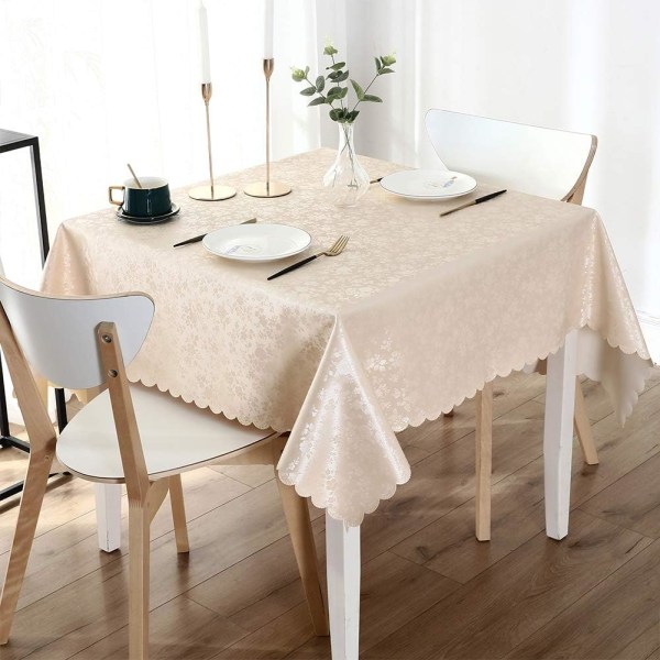Vattentät vinylbordsduk, fyrkantig kraftig bordsduk, avtorkningsbar bordsduk för kök och matsal (beige, 54\" X 54\")