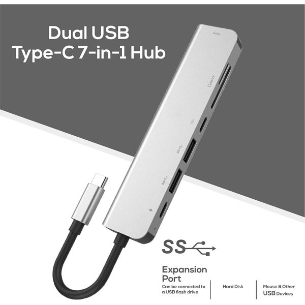 USB C hub adapter dongle kompatibel med MacBook Air, MacBook Pro med 4K 60Hz HDMI, 87W strømforsyning, 2 USB-porte