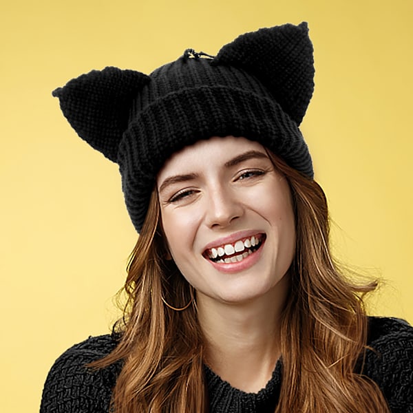 Kvinde Strikket Hue Caps Y2K Gotisk Katteøre Skull Hat Varm Vinter Hat Sød Djævel Horn Cap Ørebeskytter grå M（56-58cm）