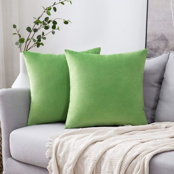 2 Dekorative Fløjls Pudebetræk Sofa Pudebetræk Super Blød Dekoration Hjem Stue Soveværelse til Sofa 45X45CM Græs Grøn