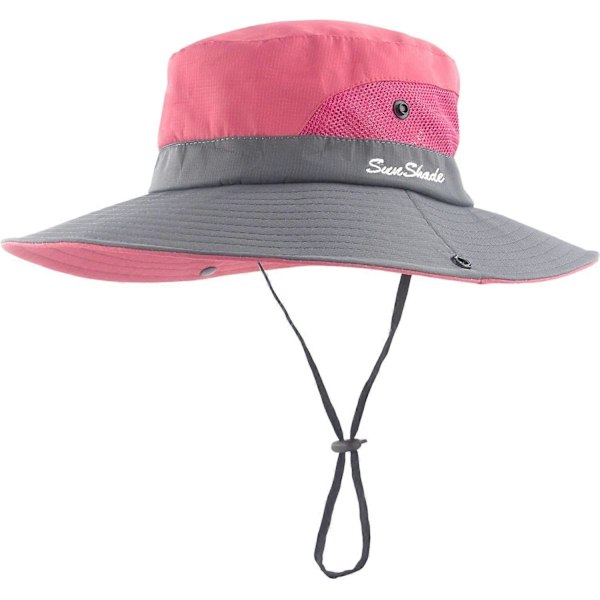Solhatt för kvinnor med hästsvanshål, UV-skydd, hopfällbar, mesh, bred brätte, strand, fiske