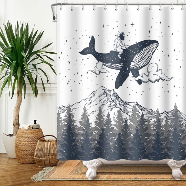 Mountain Misty Forest Kids Funny Shower Curtain Galaxy Stars Clouds Curtain for Bathroom, 71x71 in with 12 Hooks