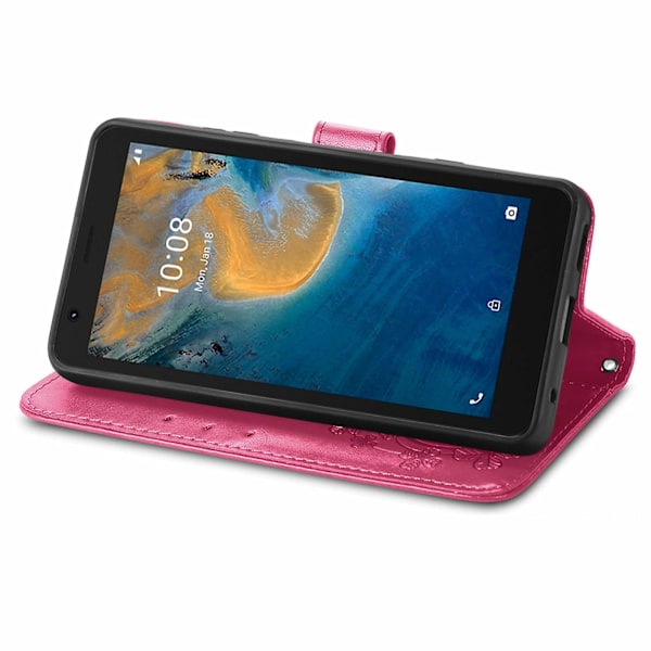 Firkløver Lås Læder Etui Til ZTE Blade A31 Lite Magenta