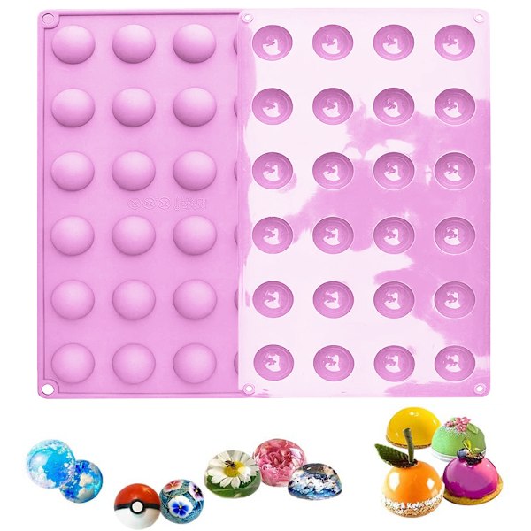 Mini 24-håls halv sfärisk silikonform, 2-pack bakform för att göra choklad, tårta, gelé, kupolmousse