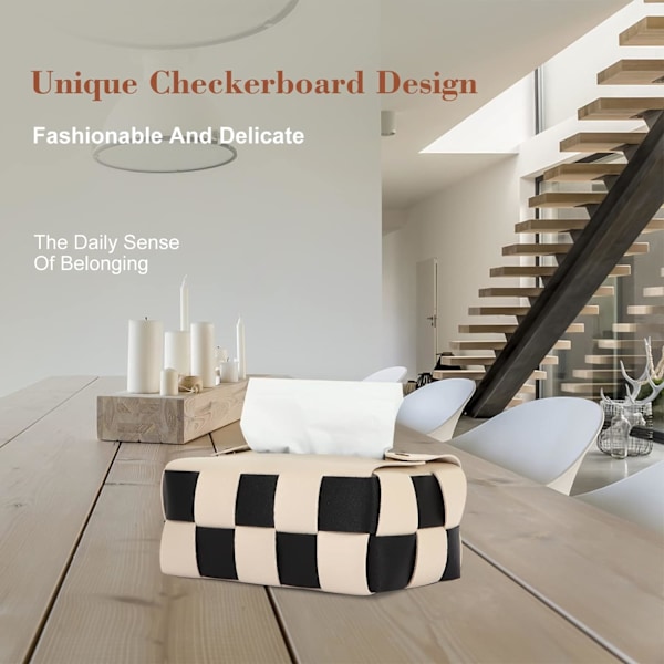 Servietbeholder i PU-læder, rektangulær servietbeholder, moderne skakbræt, dekorativ hylde, badeværelsesbordplade (beige)