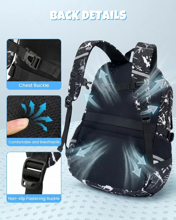 School Backpack Boys 8-12 Years 3-Piece Waterproof Modern Set Durable, Blue | 3-Piece Reflective Lightweight Ergonomic Blue Day Backpack Multi-Pocket Spacious svart