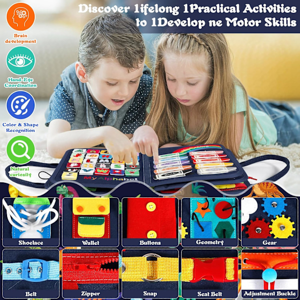 Busy Board för småbarn 5 lager, aktivitetsbräda, Montessori leksak baby från 1 2 3 4 5 år flicka pojke, pedagogisk sensorisk leksak, motorikbräda Model Z Purple 22*28cm