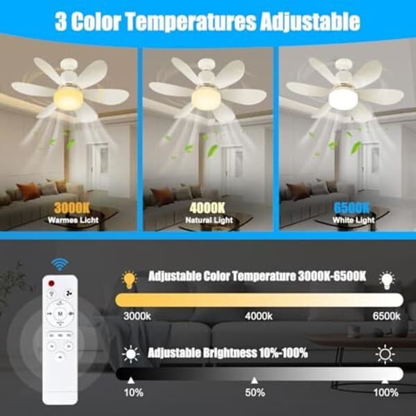 Silent LED Ceiling Fan with Light Remote Control 3 Dimmable Modes 3 Speeds Timer for Bedroom Living Room Kitchen Office