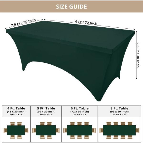 Kjøkken Spandex Duk 2-pakning [6FT, Hunter Green] Stram, Tilpasset, Vaskbar og Krøllbestandig Stretch Rektangulært Terrassebord Deksel