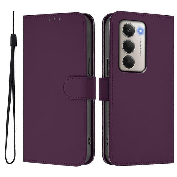 For Xiaomi Redmi 15 5G Case Solid Color Wallet Leather Phone Cover with Strap