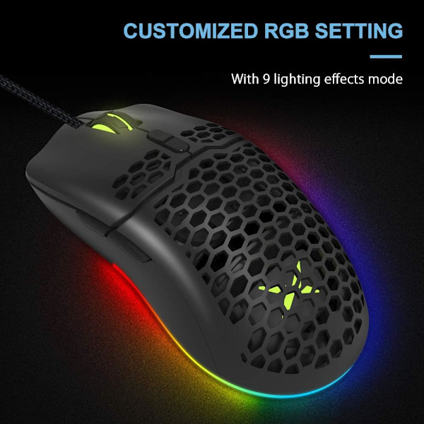 65G (2,29oz) Trådløs Letvægts Gaming Mus med 3200DPI, RGB Baggrundsbelysning og 7 Programmerbare Knapper