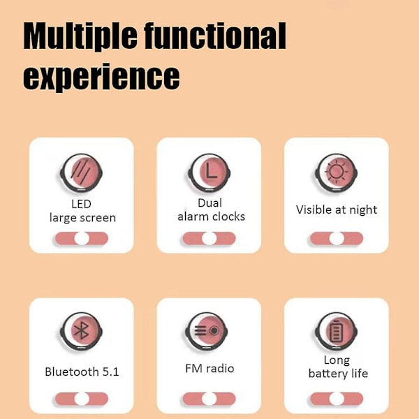 Trådlös FM-radio Bärbar Bluetooth-högtalare Skrivbordsväckarklocka med LED-skärm Stöd för handsfree/