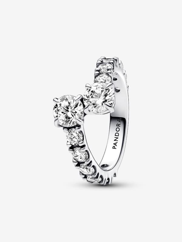 Pandora - Sparkling Overlapping Band Ring - Sterling Silver Circumference: 56mm