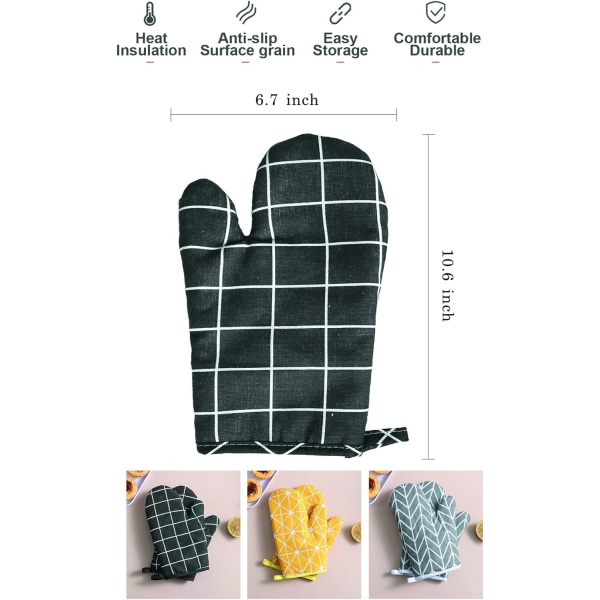 Uuninlämmönkestävät lapaset, 2 kpl 10,6 tuumaa x 6,7 tuumaa (noin 26,9 cm x 17,0 cm) Puuvillaiset uuninlämmönkestävät lapaset, liukumattomat lämmönkestävät uuninlämmönkestävät lapaset (musta)