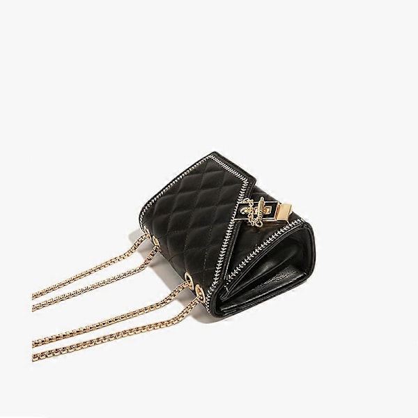Damväska med rombiskt quiltat mönster - Flikväska i PU-läder, axelväska, modekedja, liten fyrkantig plånbok, clutch