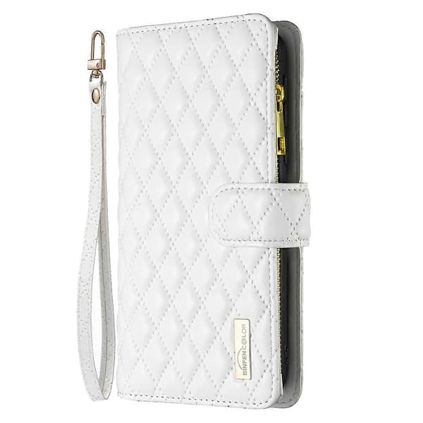For Samsung Galaxy S23 5G Diamond Pattern Wallet Leather Flip Case (White)