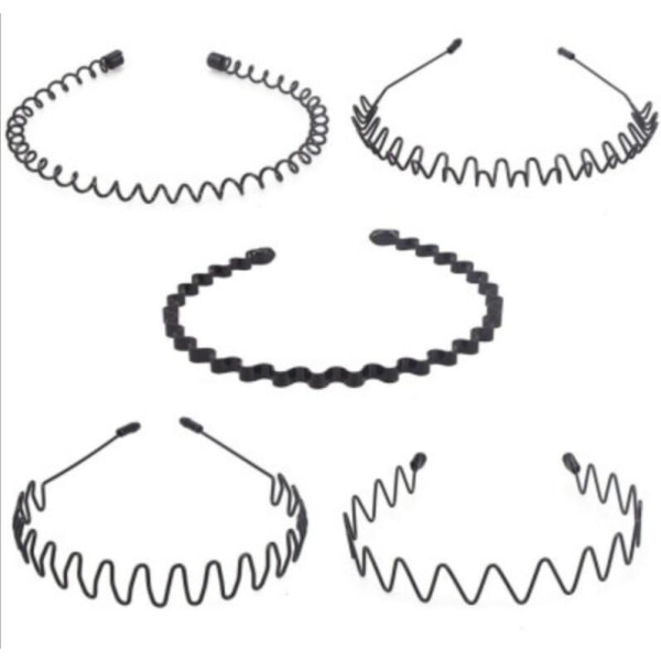 Pannband Unisex vågiga metall hårbågar, 5-pack set för man och kvinna 6 st.