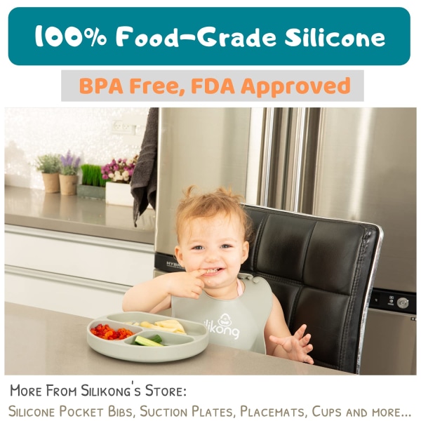 Silikonsugkopp - Separat, BPA-fri avvänjningsbricka för baby , passar de flesta barnstolsbrickor - Grå