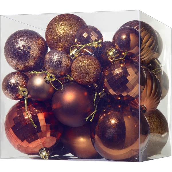 Julkulor, 36-pack splittersäkra juldekorationer Bollar med hängslinga för julgransdekor bröllopsfest, brun
